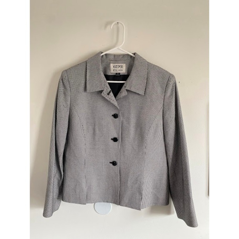 Kasper ASL Petite Womens Black White Houndstooth Blazer Jacket Size 12P 3 Button
